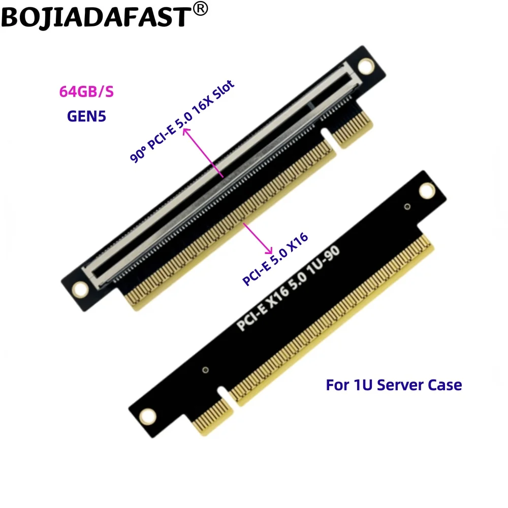 90 Degree PCI-E 5.0 16X to PCIe X16 GEN5 GPU Riser Adapter Card 64Gbps For 1U Server Computer Case