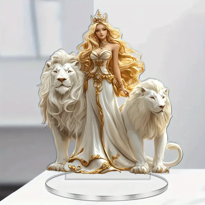 

Angel and Lion Acrylic Statue 3D Art Desktop Decoration Bohemian Style