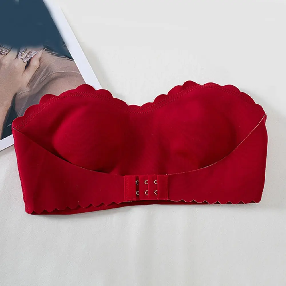 シームレスなストラップレス目に見えないブラジャーぴったりフィット耐衝撃ブラジャー女性のためのランジェリーフロントバックルワイヤレスブラジャー結婚式