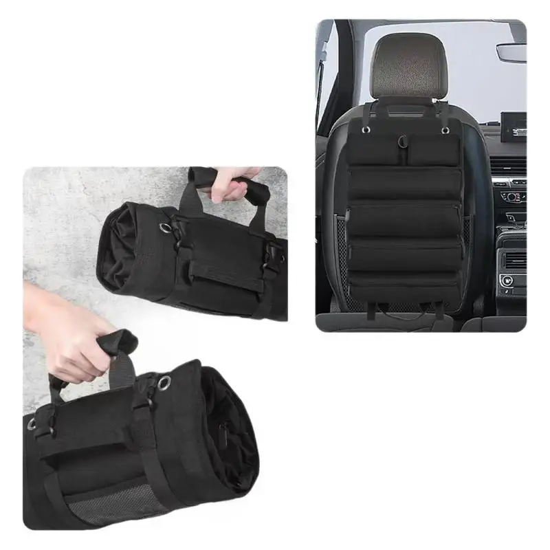 Portable Foldable Roll Up Tool Bag Toos Organizer Storage Waterproof Tool Roll Bag with 4 Compartments and 2 Detachable Pouches