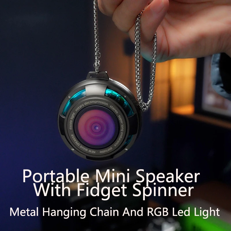 

Portable Necklace Mini Bluetooth Speaker, BT5.3, with Fidget Spinner, Crystal Clear Sound with RGB Led Light 5W Wireless Speaker
