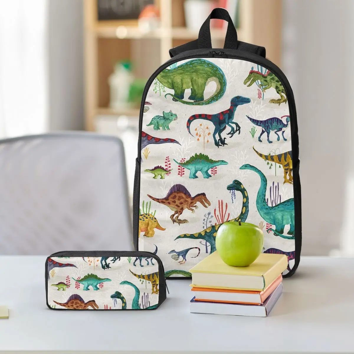 Bright Dinosaurs Backpack Boys Girls BookBag School Bag Shoulder Bags 3ps Insulated Lunch Bag Pencil Case