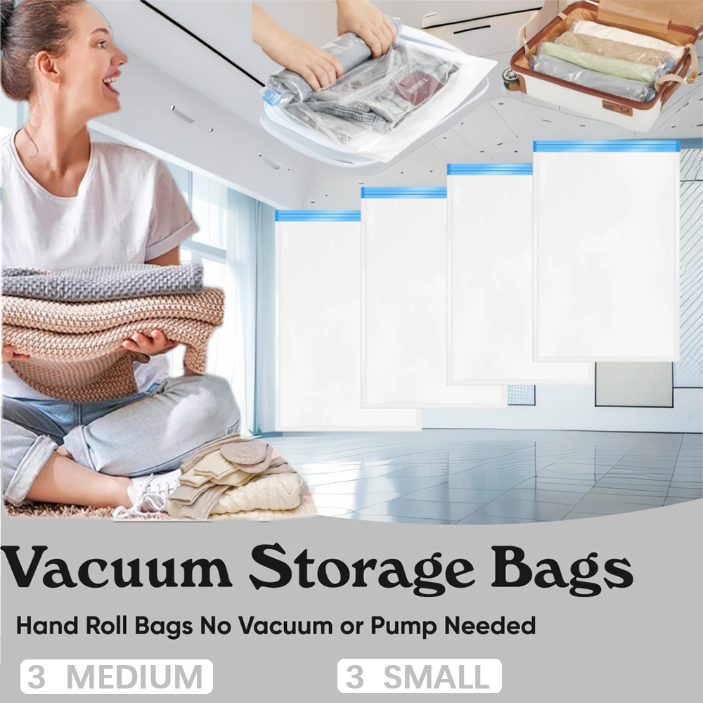 Reusable Hand Rolled Travel Compression Bag Vacuum Bags for Storing Clothes Suitable for Luggage and Essential Cruise Clothing