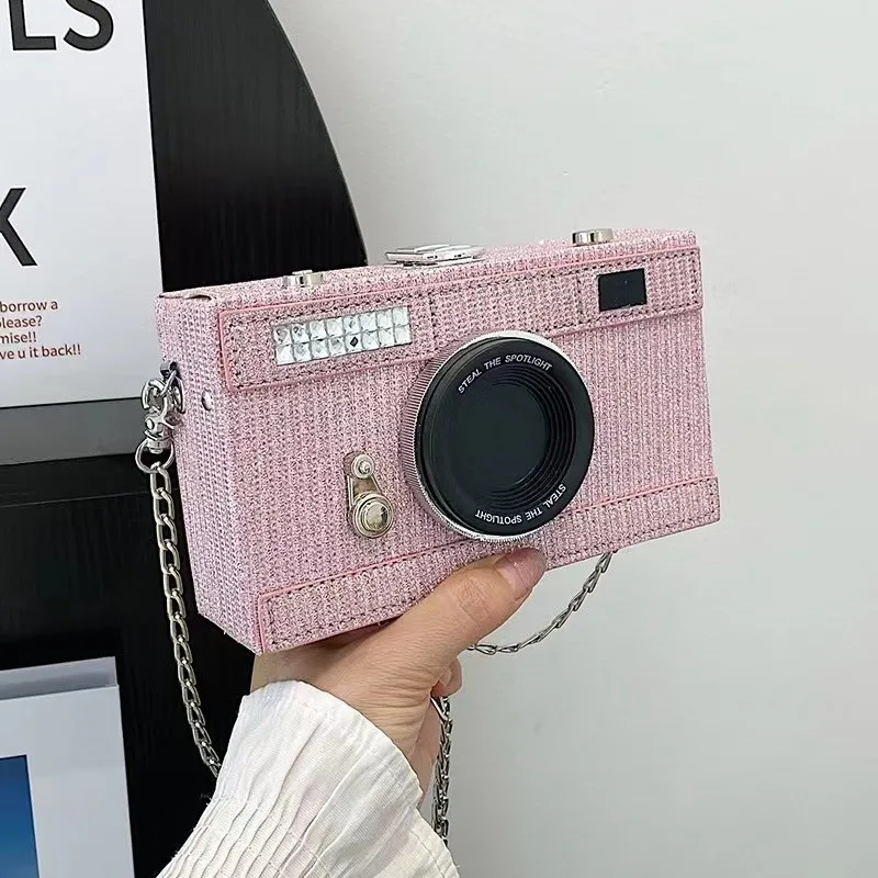 Chic Pink Camera Design Fashion Chains Women Shoulder Bags Funny Box Messenge Bag Luxury Pu Leather Crossbody Bag Ladies Purses