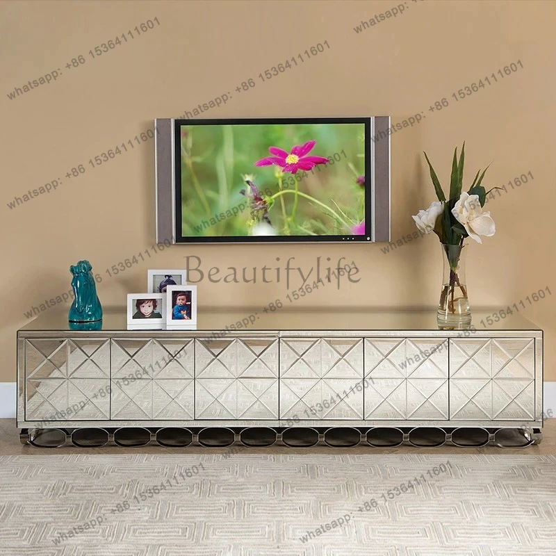 

Mirror furniture, living room TV cabinet, stainless steel floor cabinet audio-visual cabinet, can be customized