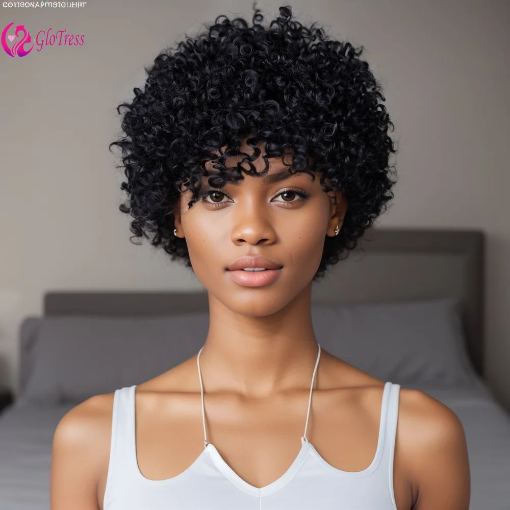 Stylish Short Curly Pixie Cut Wigs The Brazilian Virgin Remy human hair provides a soft touch fully machine - made for precision