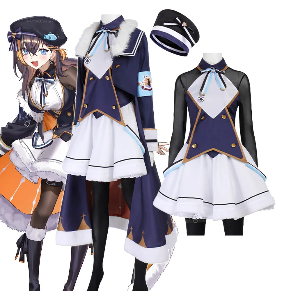 

Vtuber Anime Youtuber Petra Gurin Cosplay Black Tulle Skirt Navy Uniform Hat Cape Costume Halloween Christmas Party for Woman