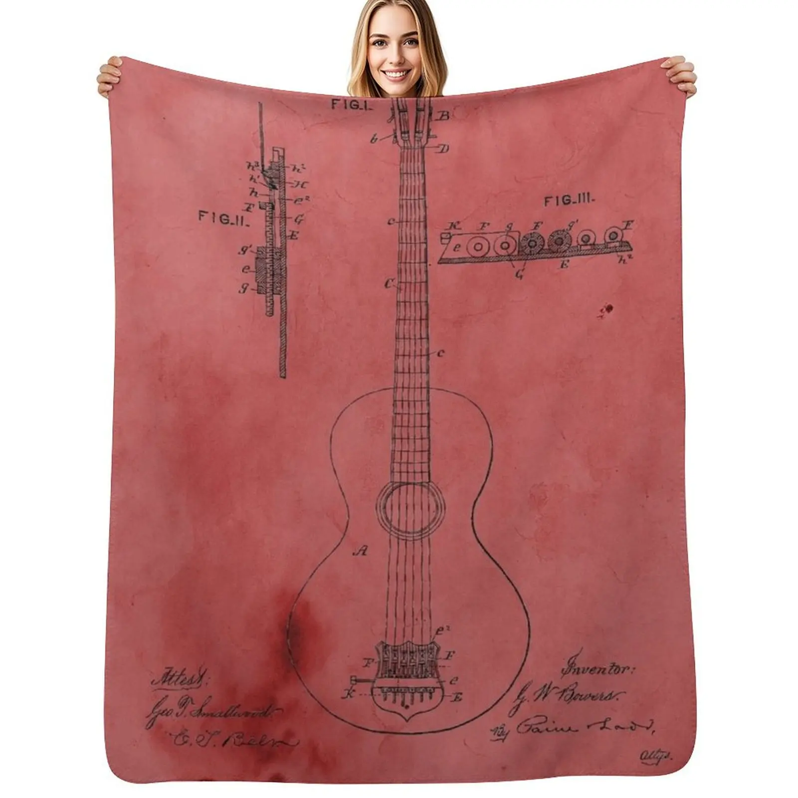 

Vintage Rose Guitar Patent Throw Blanket Camping Decorative Sofas Shaggy Polar Blankets