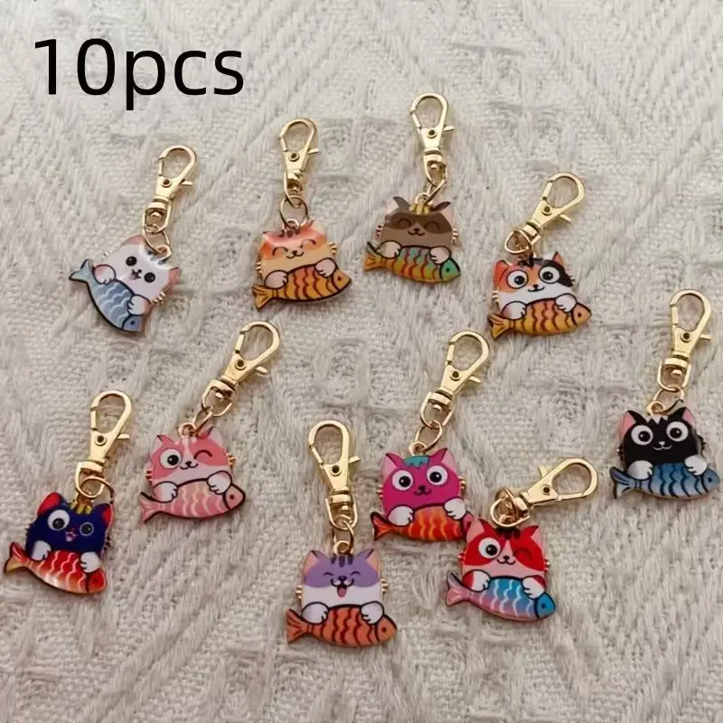 10pcs alloy printed cat keychain, suitable for bag, wallet hanging accessories, the best choice for gifts view 2