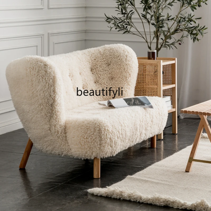 

LBX Light Luxury Lambswool Double Sofa Nordic Home Living Room Backrest Armchair Bedroom Chair