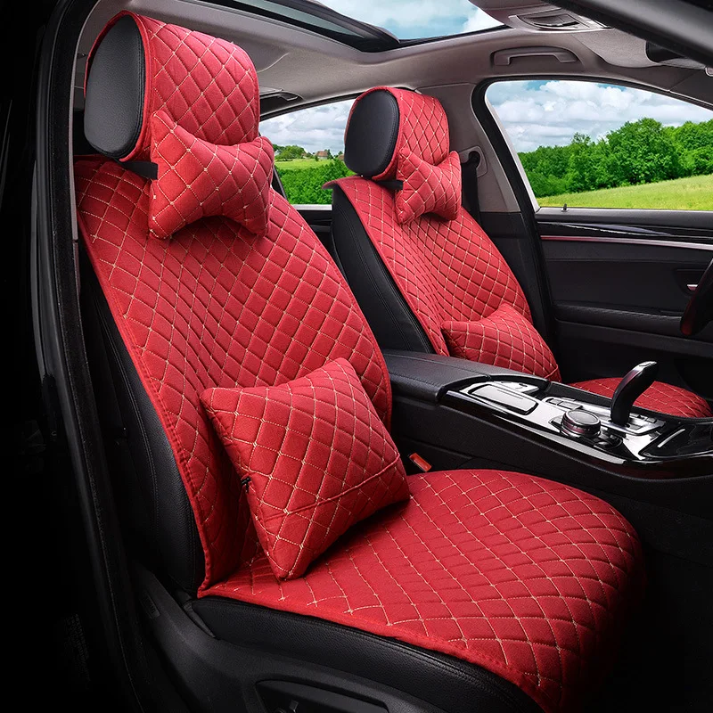 

Grid pure linen car seat cushion, universal in all seasons