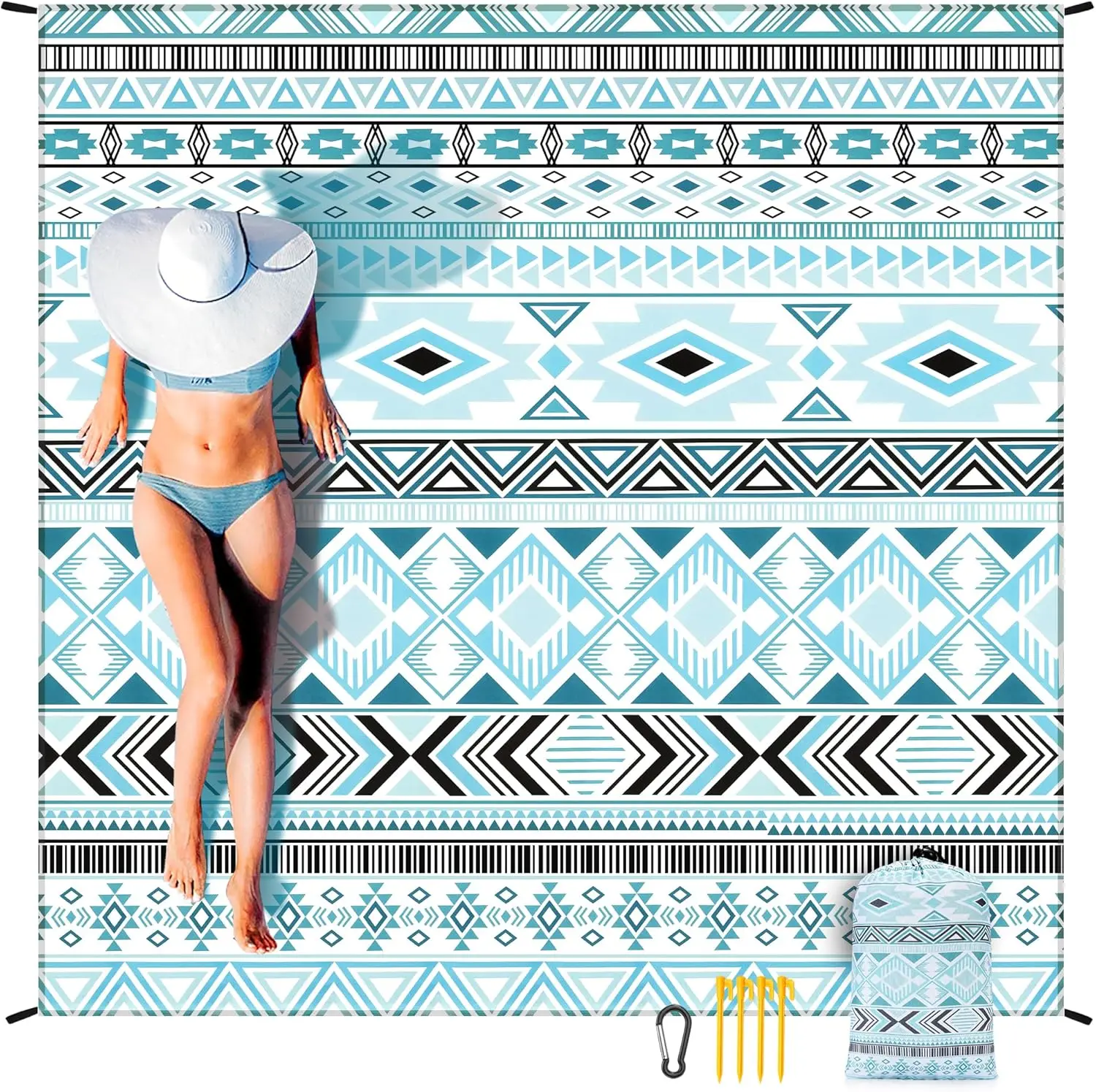 

Extra Large Beach Blanket Waterproof Sandproof 79x83in for 1-3 Adults Quick Drying Portable Outdoor Picnic Mat