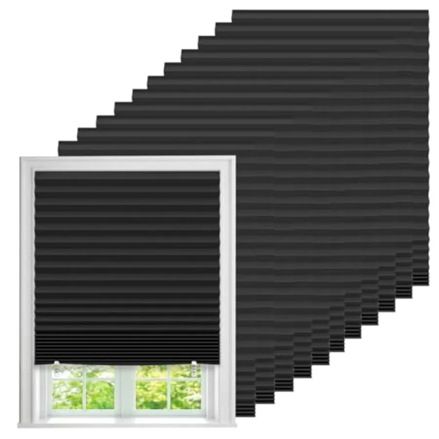 

2 шт. временных плиссированных штор-блэкаутов (35 дюймов Ш x 7 дюймов В) для окон без сверления, на клейкой основе, с 24 зажимами, можно обрезать по размеру, для комнаты/кабинета