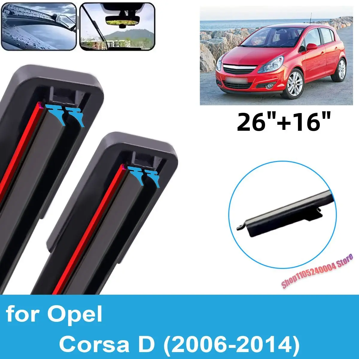 OE Style 2PCS Front Windscreen Wiper Blades Double Rubber Replacement For Opel Corsa D Models 2006 To 2014