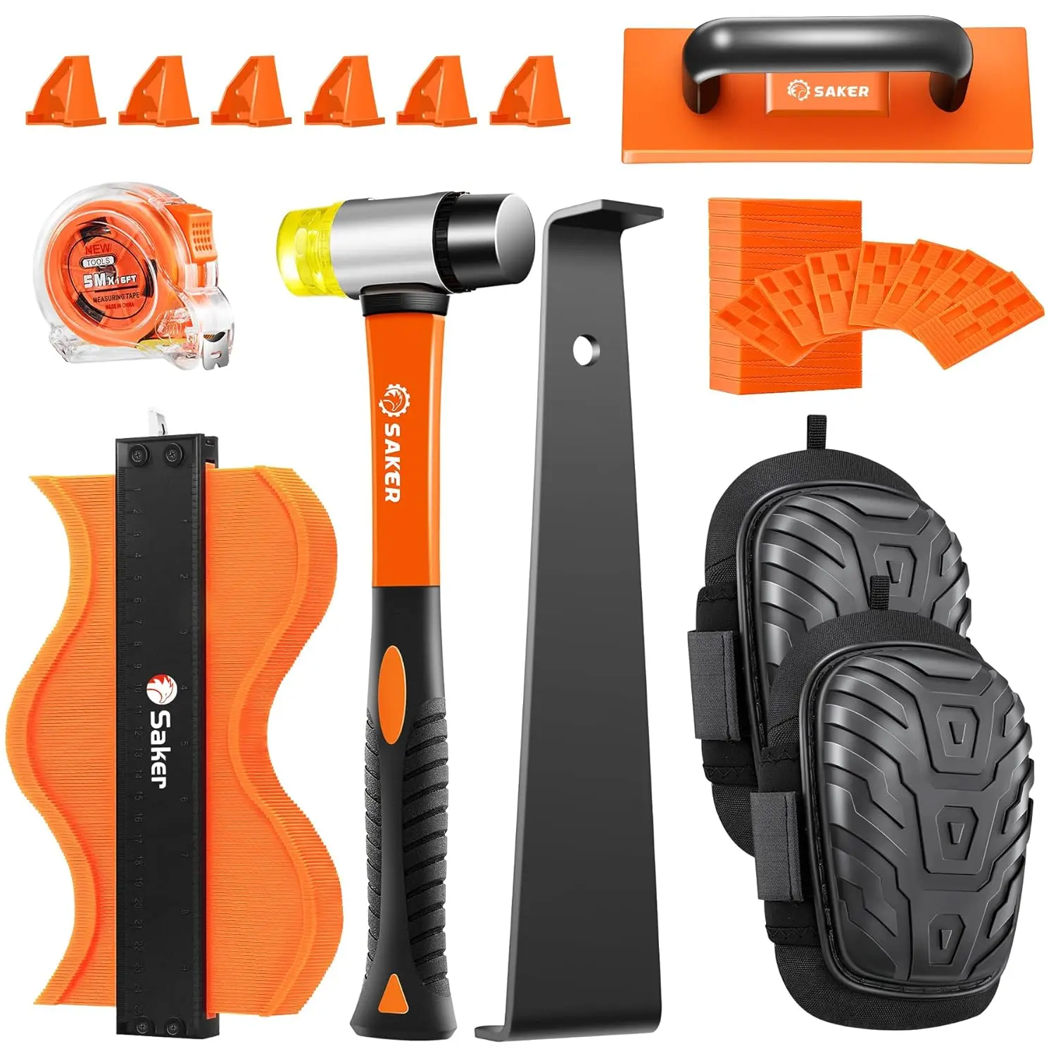 

107-Piece Wood Flooring Installation Kit with Spacers, Tapping Block, Pull Bar, Contour Gauge, Mallet, Tape Measure, Knee Pads