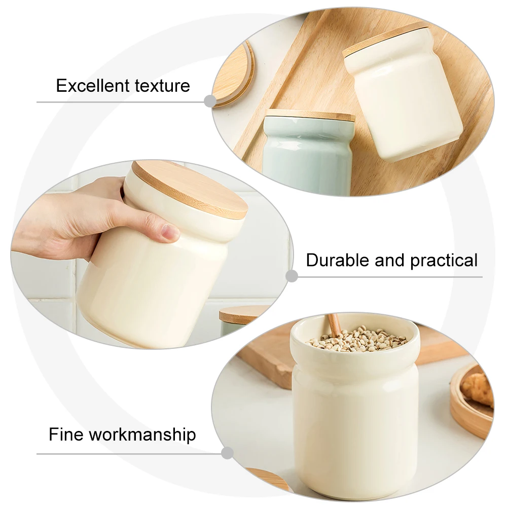 

Ceramic Sealed Storage Jar Tea Canister Home Supply Airtight Container Decorative Bamboo Lid Simple Design Practical Use