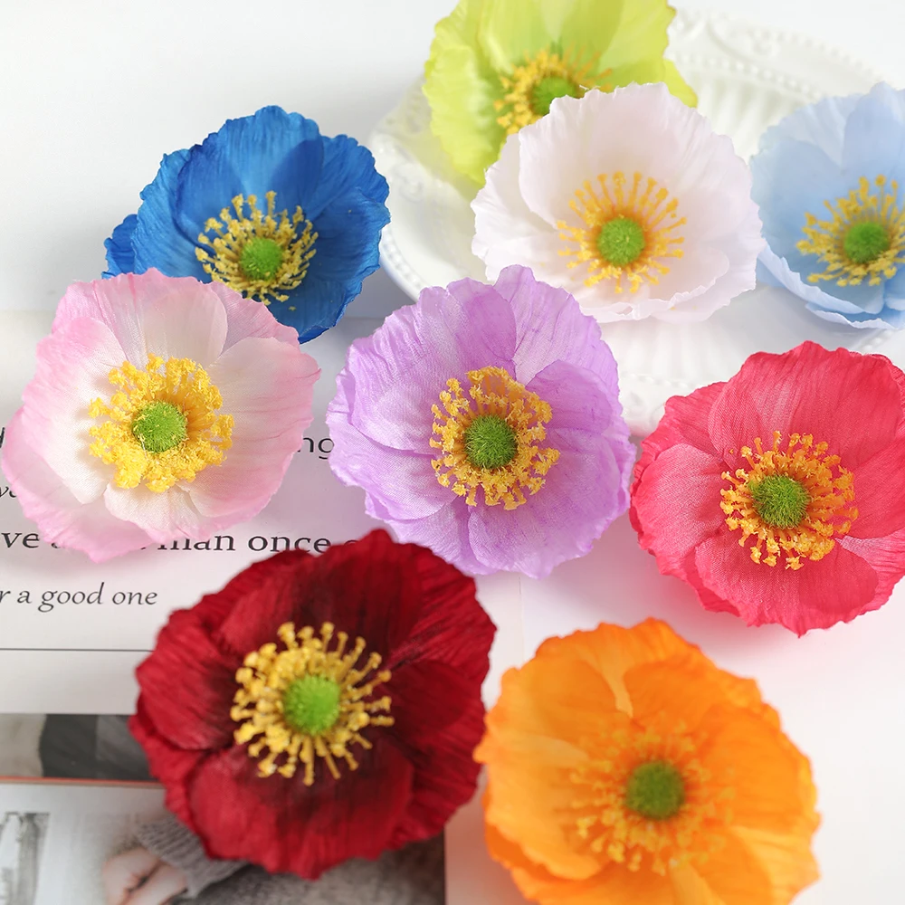 5/10/20Pcs 7.5cm Silk Artificial Poppy Flower Heads For Wedding Party Home Room Decoration DIY Accessories Fake Flowers Crafts