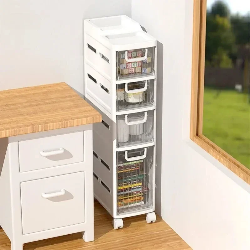 

Nordic 16cm Narrow Gap Bathroom Cabinet Drawer Style Home Kitchen Fridge Side Simple Bathroom Storage Ultra Rack