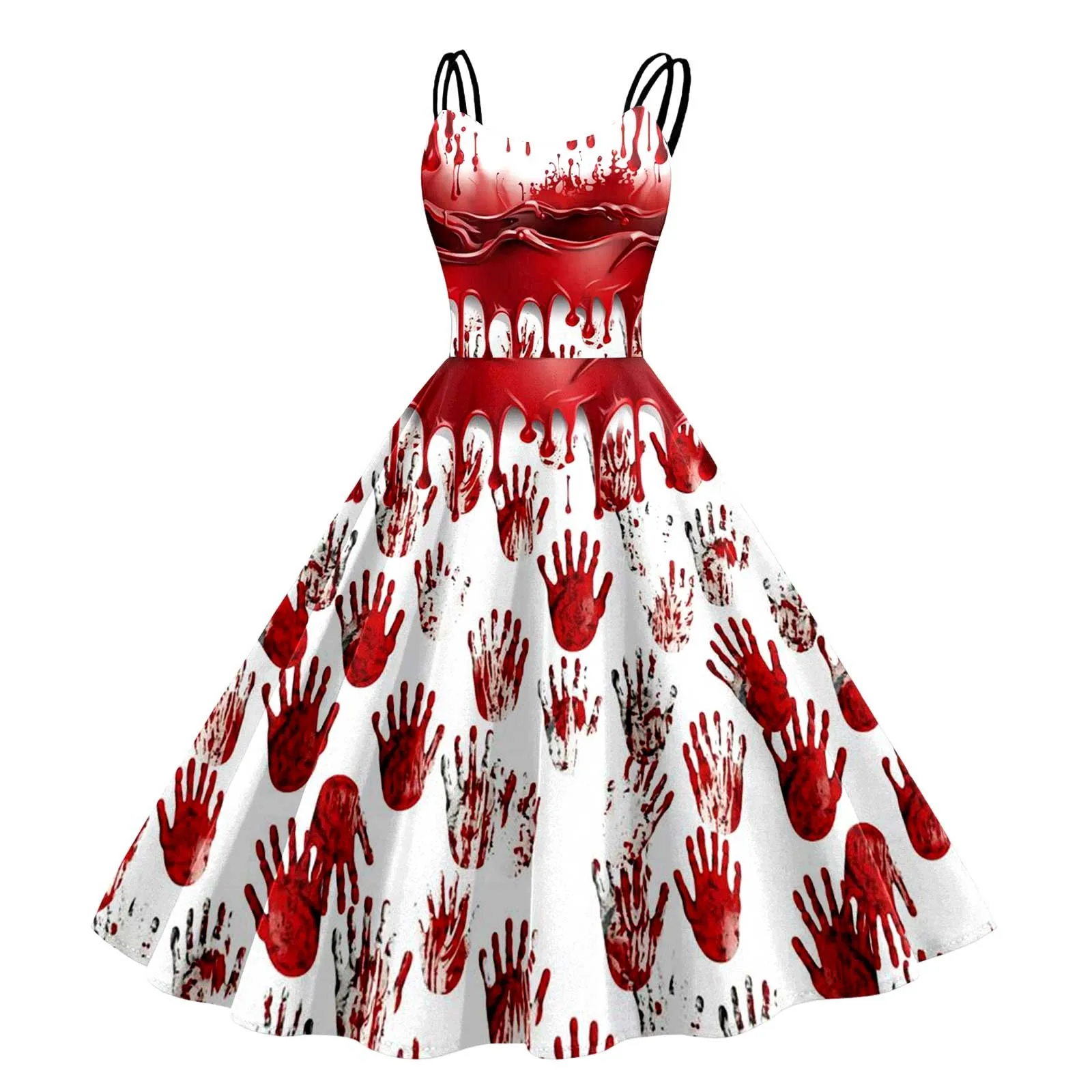 Halloween Horrible Bloody Print Dress Princess Cosplay Costumes Vintage Swing Party Dresses Masquerade Carnival Party Outfits