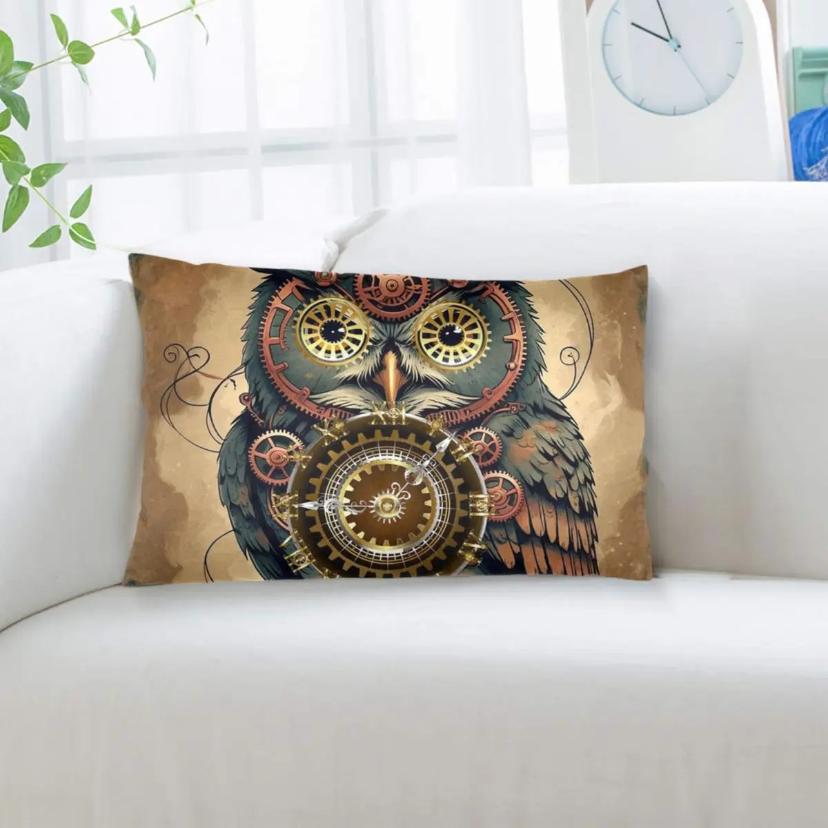Steampunk Owl With Clock And Gears Rectangle Pillowcase Cushion Cover Decorative Bedroom Bed Home Comfort Throw Pillow