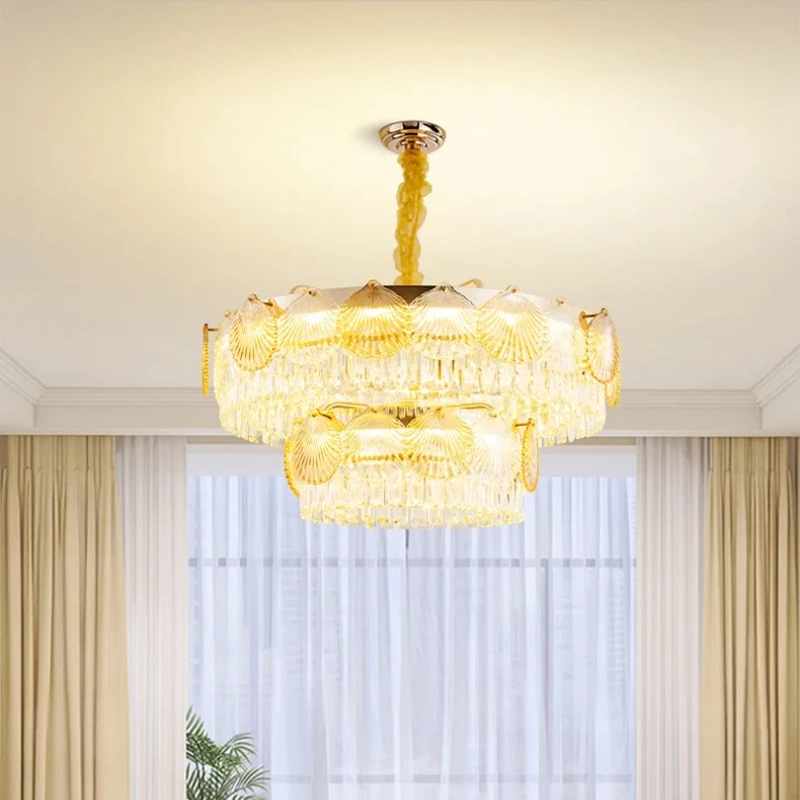

Luxury Glass Crystal Chandelier French Style Dining Room Living Room Hanging Lighting Modern Simple Table Pendant Light