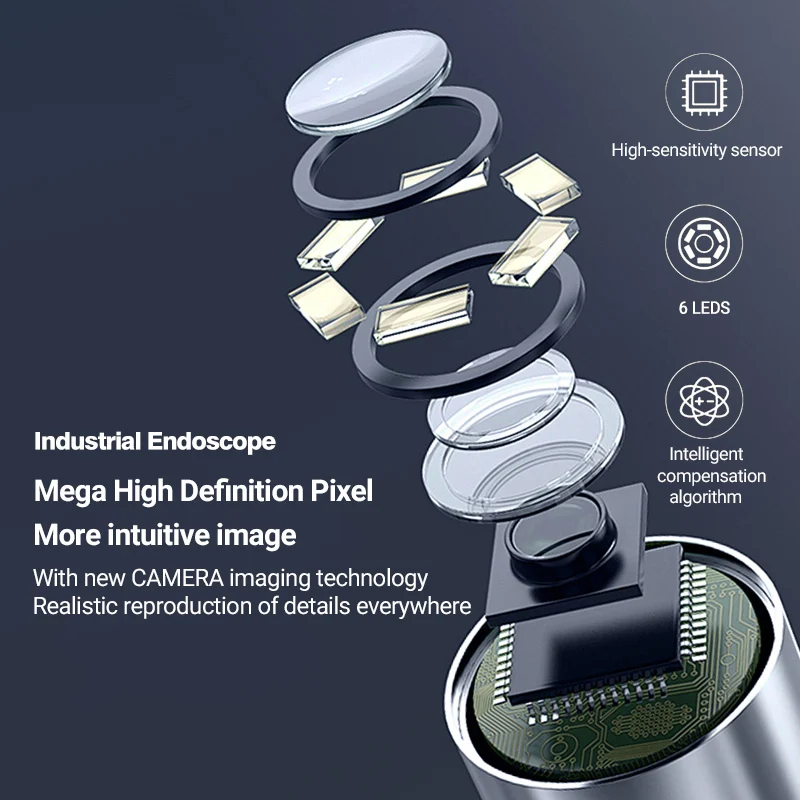 Two-Way Articulating Borescope with Light Industrial Endoscope with Snake Scope Camera for Automotive Support IOS Android