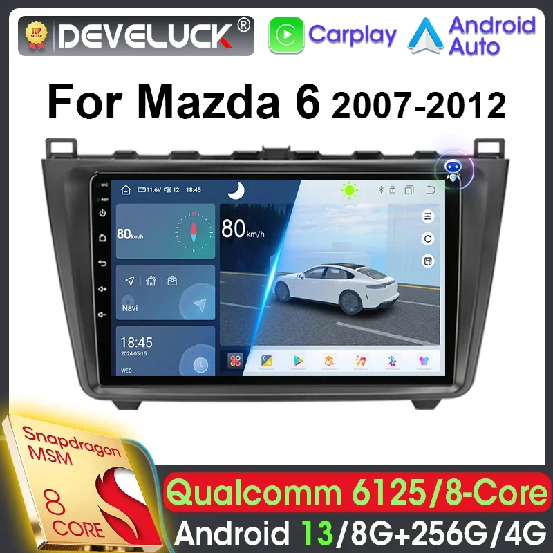 Dla Mazda 6 Rui Wing 2007 - 2012 2 Din Android 12 Radio samochodowe multimedialny odtwarzacz wideo Stereo Carplay Auto 4G jednostka główna IPS DVD