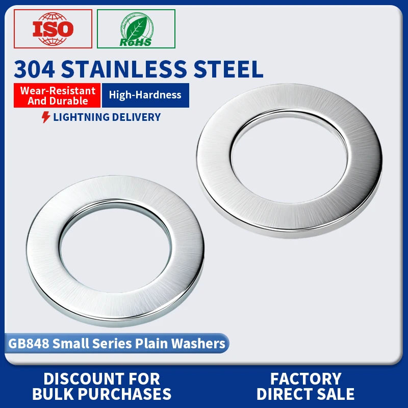 304 Stainless Steel GB848 Small Plain Washers Metric Thin Flat Washers Shim M2 M2.5 M3 M4 M5 M6 M8 M10 M12 M14M16M18M20M24M27M30