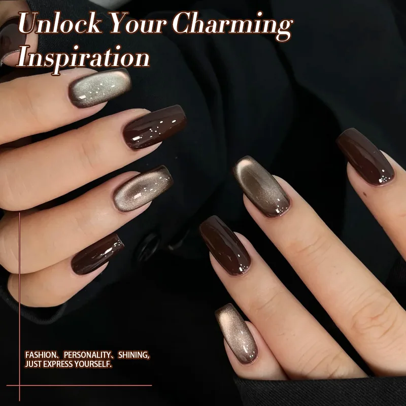 ولد جميلة 10 قطعة الخريف الشتاء القط المغناطيسي هلام مسمار مجموعة طلاء الأظافر البني الأحمر بريق جيل للأظافر نقع قبالة UV LED تختفي مانيكير #4