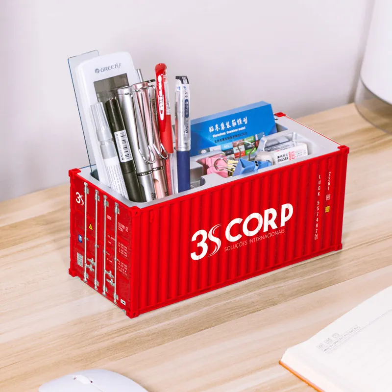 

Creative Logistic Cargo Luxury Corporate Gifts Plastic Crafts Office Desktop Organizer Scale Shipping Container Model Pen Holder