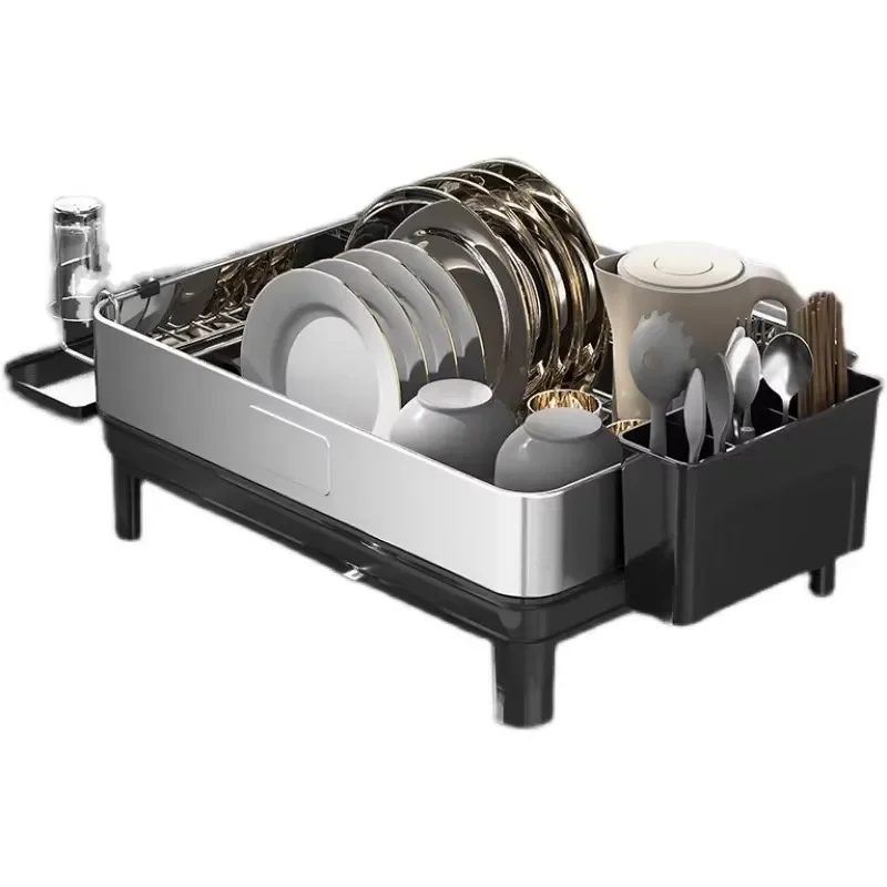 304 Stainless Steel Kitchen Rack Multifunctional Tableware Organizer with Sink Drain and Water Collection Tray for Home