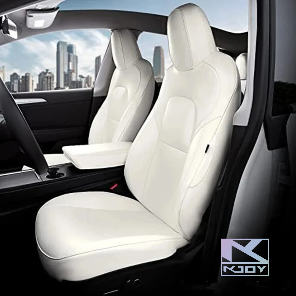 

Universal Leather Seat Cover Set White Four Season Car Seat Protection Used For Tesla Model 3 Y Interior Accessories