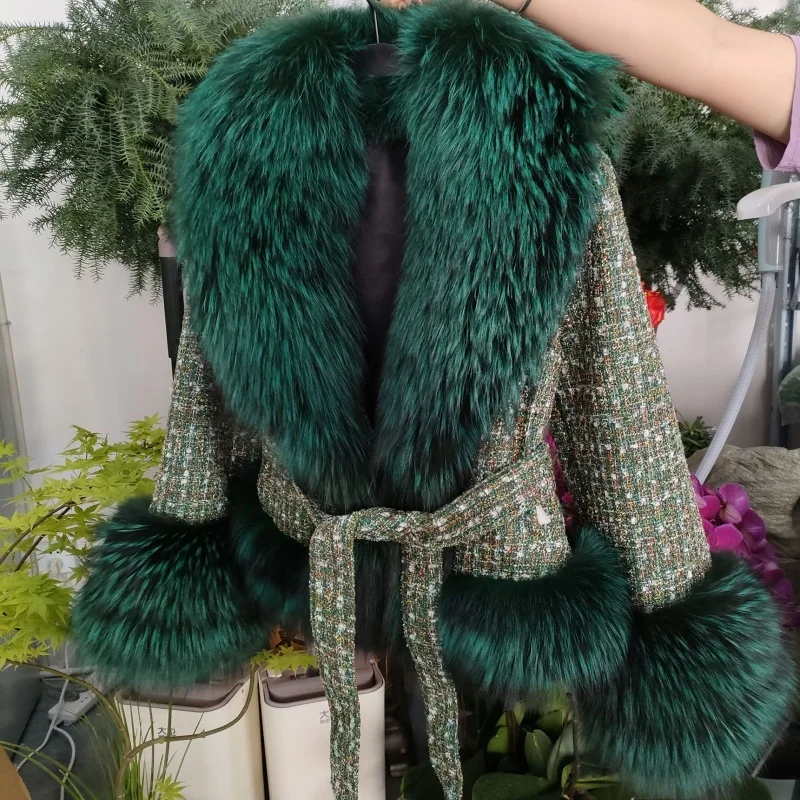 

2025 New Silver Fox Full Leather Fox Fur Woolen Coat Women's Short Style Double sided Large Wool Collar