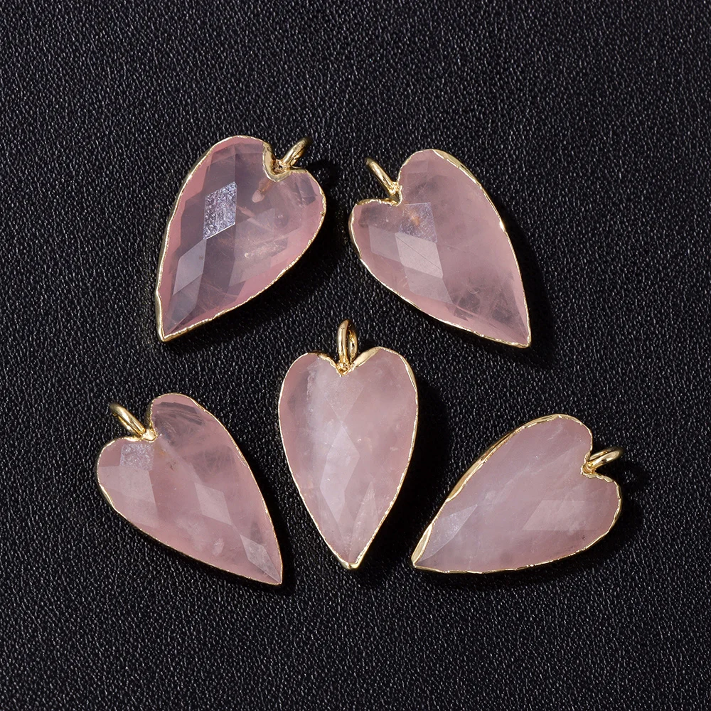 1Pcs Natural Stone Heart Charms Gems Agates Sunstone Quartz Pendant For Making Necklace Jewelry DIY Earrings Supplies 13x20mm