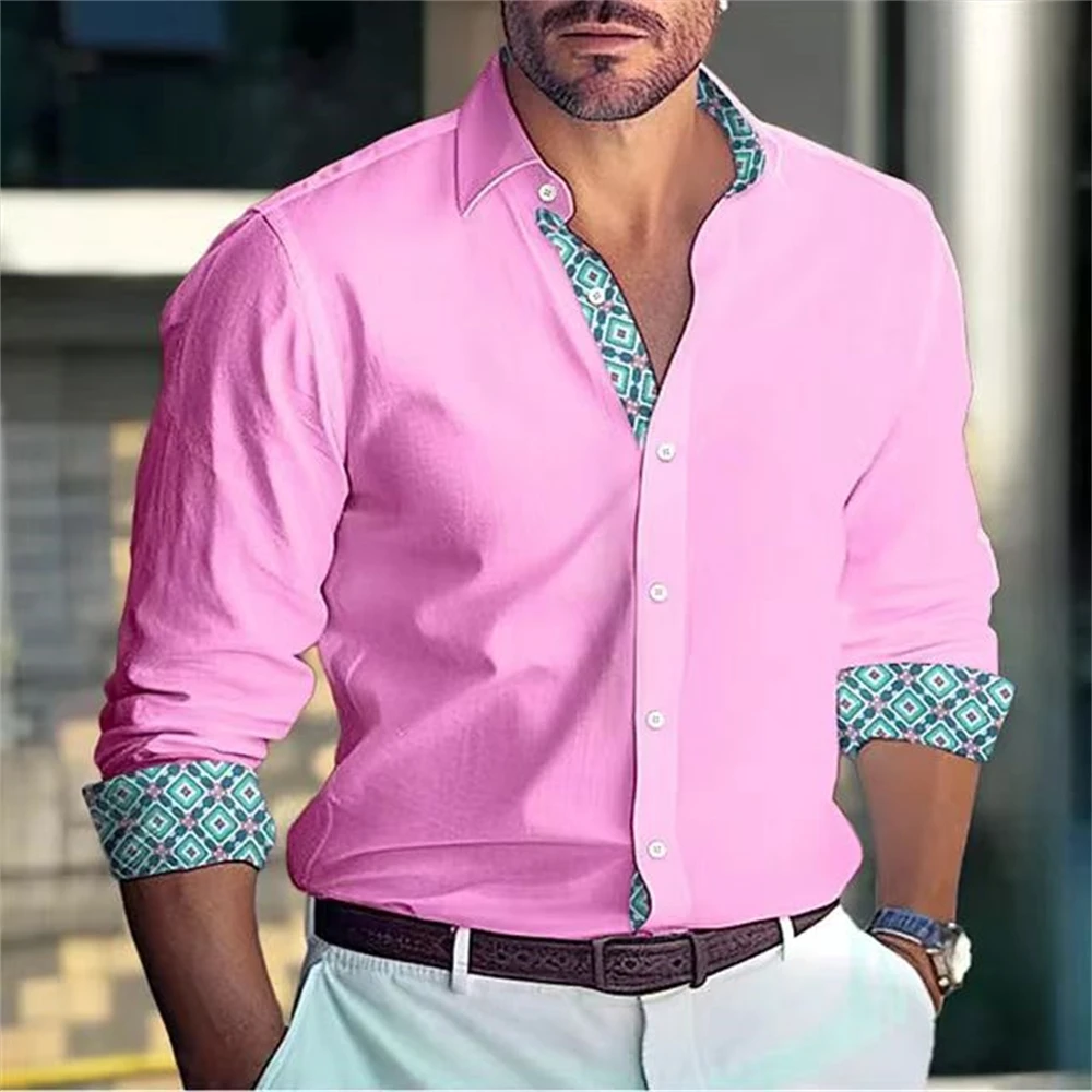 New Men\'s Shirt Button Up Pink Long Sleeve Top Everyday Vacation Wear Stylish Casual Comfortable Elegant Plus Size Shirt XS-6XL