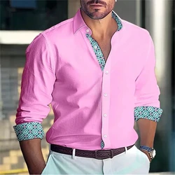 New Men's Shirt Button Up Pink Long Sleeve Top Everyday Vacation Wear Stylish Casual Comfortable Elegant Plus Size Shirt XS-6XL