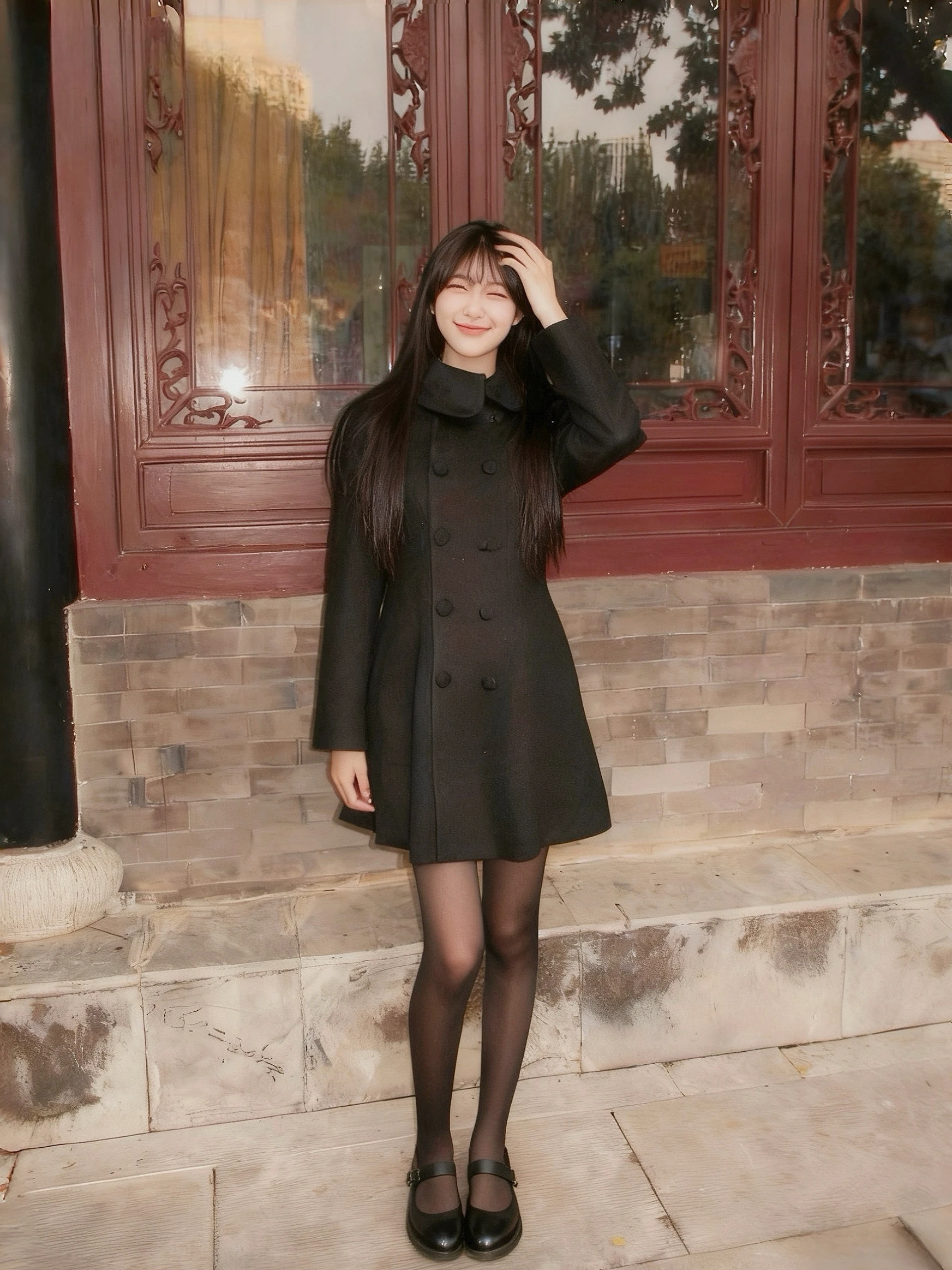 

Hebe Sle Vintage Bla Woolen Coat Women's Autumn Winter New Model Double Button Waist-Cinching Tweed Jaet Korean Version