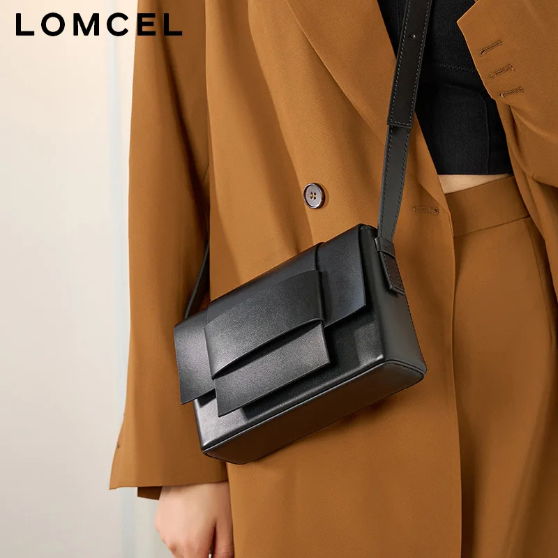 LOMCEL 59 Crossbody bag - neutral soft leather woven small square bag - men's bag - tofu bag - niche design - single shoulder