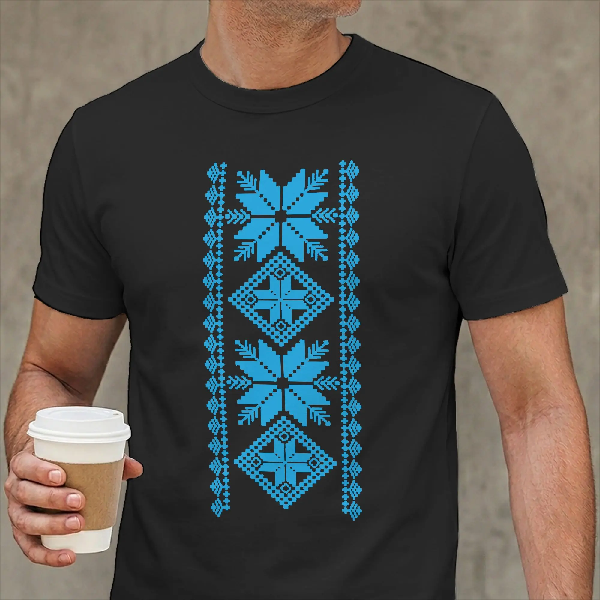 Ukrainian Vyshyvanka T-Shirts for Men Symbols of Ukraine Funny 100% Cotton Tee Shirt Crewneck Short Sleeve T Shirt Clothes