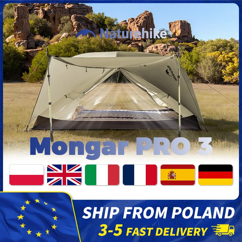 Naturehike Mongar PRO Wanderzelt für 1-2-3 Personen Campingzelt Doppelschichtig Wasserdicht Ultraleicht Tragbares Rucksackzelt
