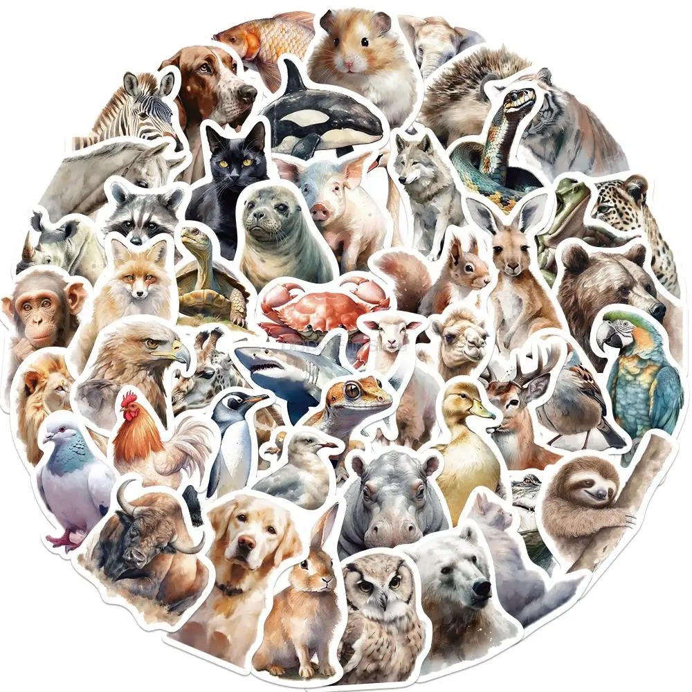 50PCS Realistic Animal Stickers Aesthetic PVC Diary Laptop Sketchbook Children's Stationery Scrapbook Phone Guitar Decal