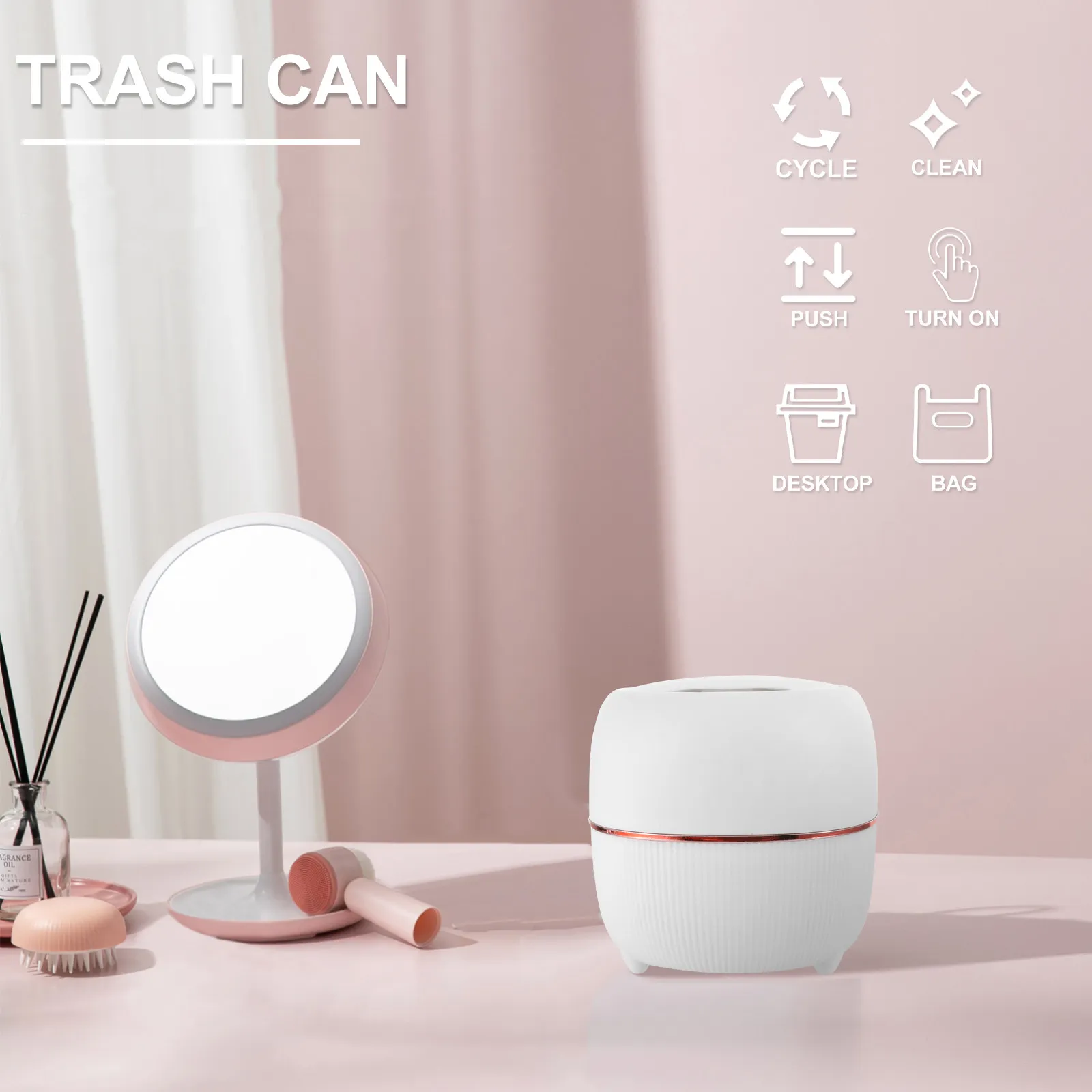 

Миниатюрная настольная мусорная корзина, многофункциональный контейнер для хранения для ванной комнаты, туалетного столика, милый декоративный контейнер для мусора