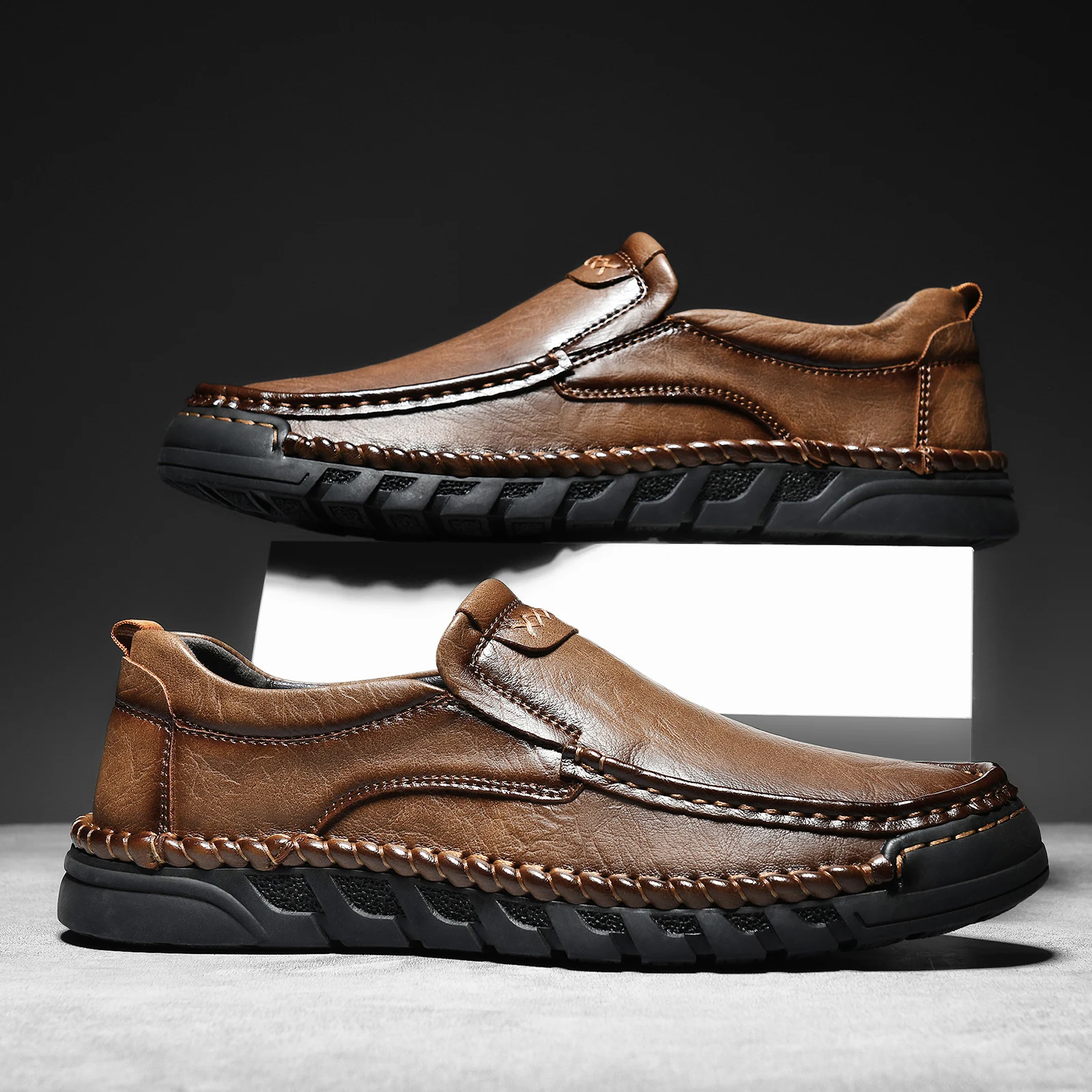 Handmade Men's Split Leather Casual Shoes Men's Sewing Diriving Shoes Hot Sale Male Fashion Moccasins Tooling Shoes Plus Size