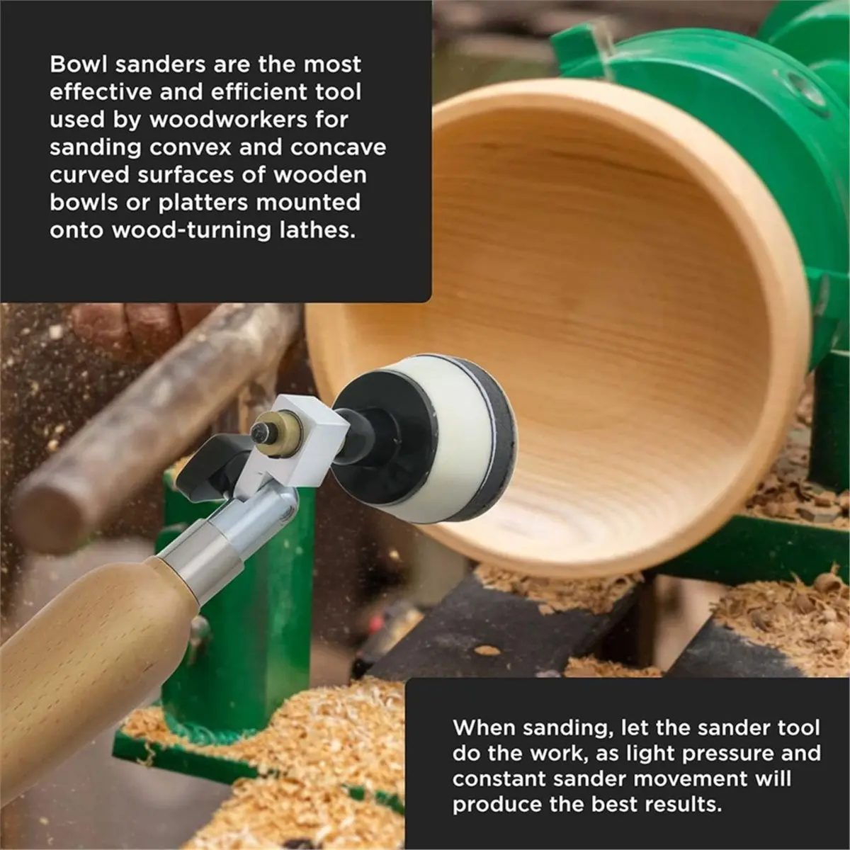 Multi-use Gear Woodturning Bowl Sander Tool Kit - 1" & 2" Hook & Loop Backing Pads, 50 Sanding Discs (60 to 320 Grit), Dual Bear