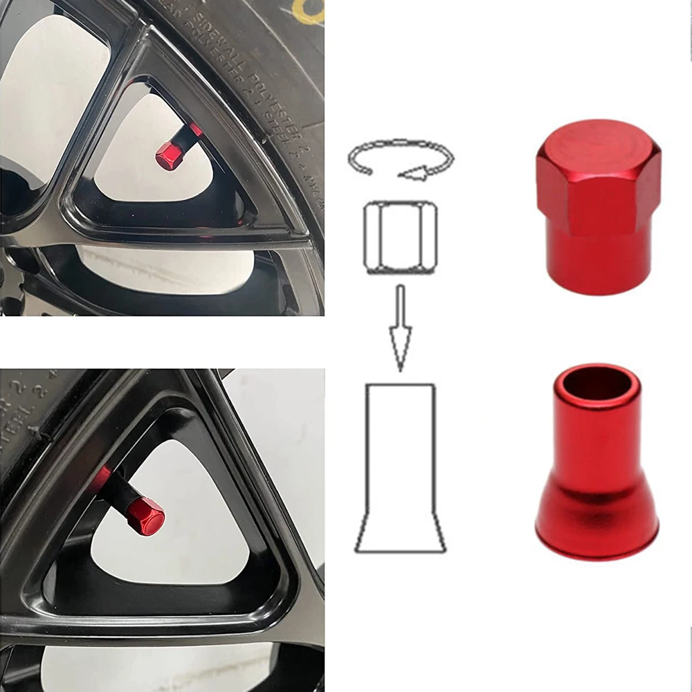 Red Aluminum Car Tire Wheel Stem Air Valve CAPS & Sleeve Cover Auto Accessories