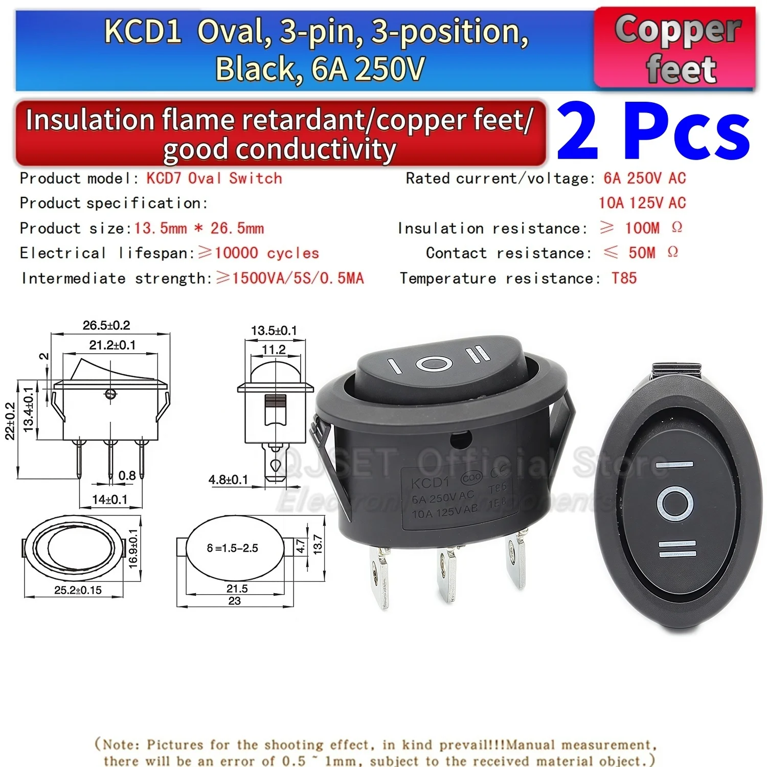 2 Stück KCD7 KCD1 Ovaler Schalter 2 Pins 2 Stufen / 3 Pins 3 Stufen, Elektrischer Wasserkocher Wippschalter mit/ohne Beleuchtung – Detail 11