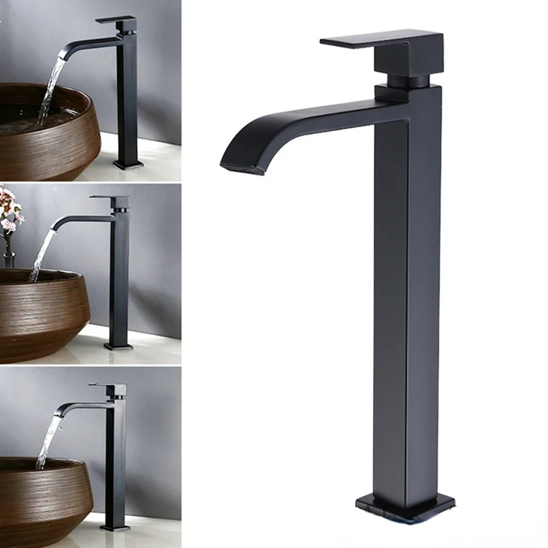 Rubinetto a cascata rubinetti per lavabo alti in metallo nero rubinetto per acqua fredda Torneira rubinetto per bagno in acciaio inossidabile lavello rubinetto per lavaggio casa