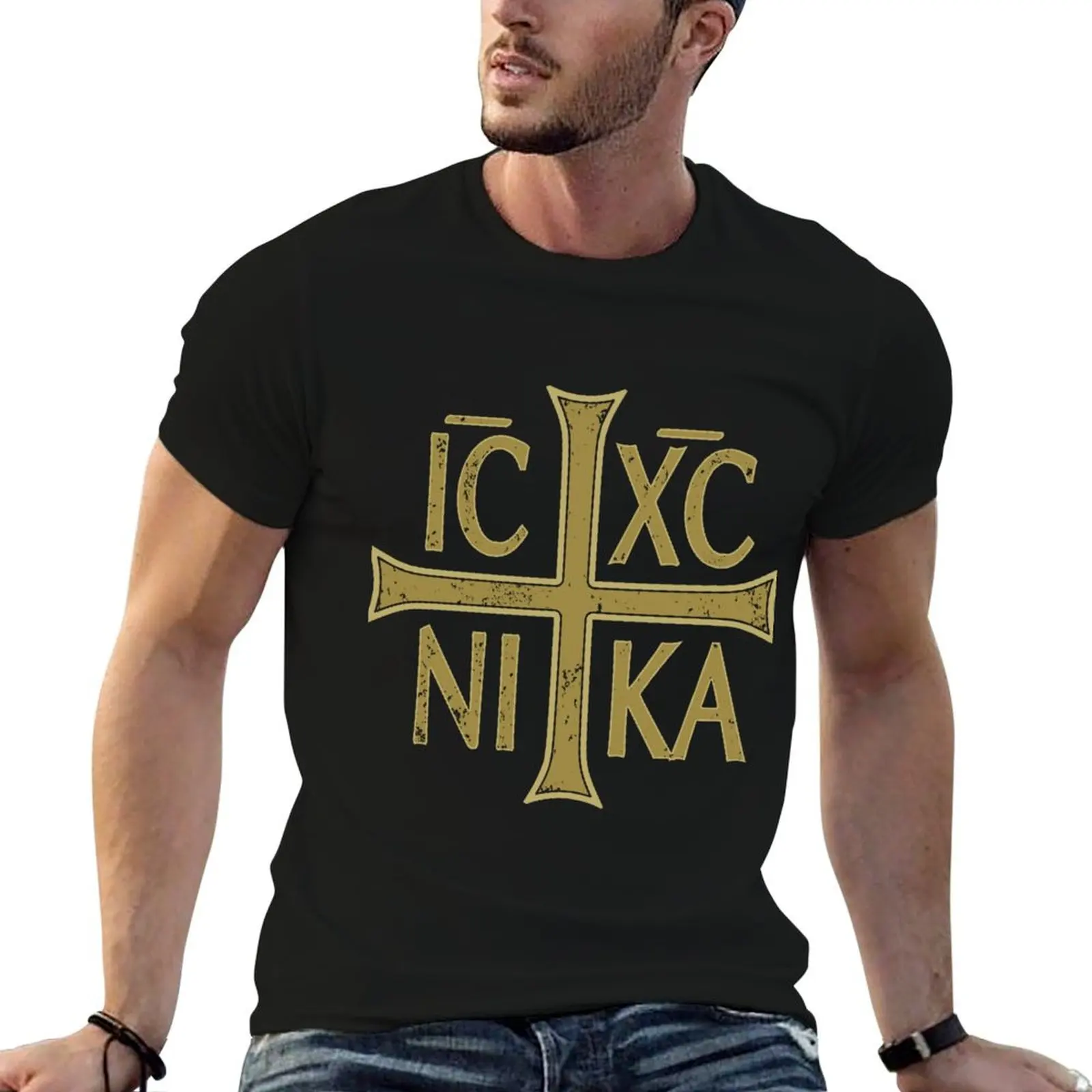 IC XC NI KA Christogram Cross Orthodox Christian Vintage Graphic T-Shirt Casual Graphic Print Tee
