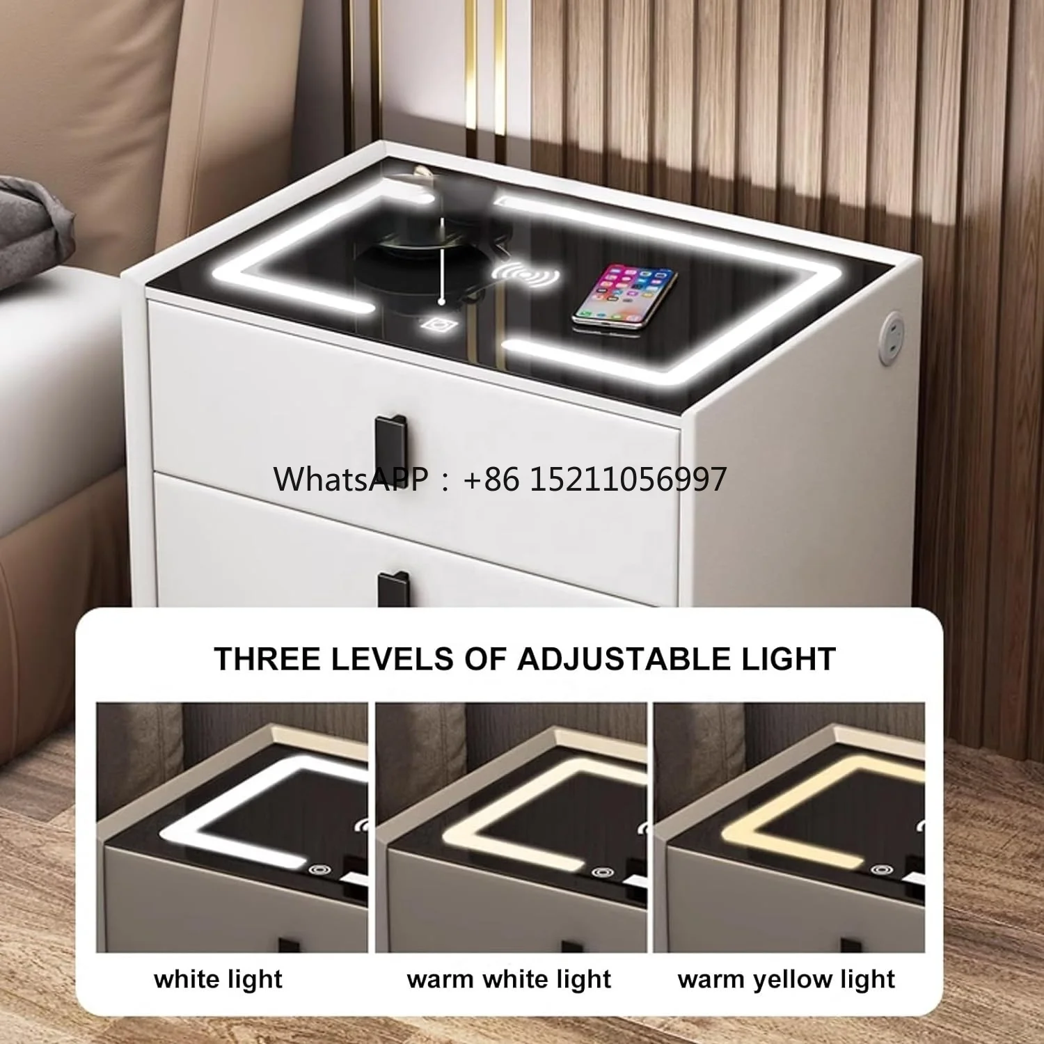 Rechargeable Multi-functional Solid Wood Bedside Nightstands Concise Style Smart Furniture Bedside Table Minimalist