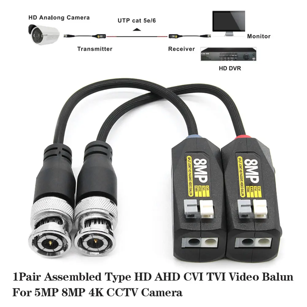 bnc para rj45 poder de video passivo e audio balun transceptor para camera cctv 8mp cvbs ahd cvi tvi utp par novo 01